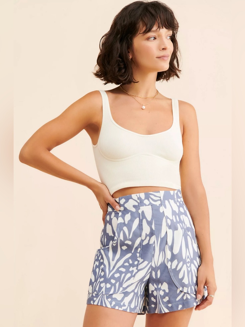 Anthropologie OhSevenDays Poche High Rise Linen Blend Printed Shorts Medium - Picture 2 of 14